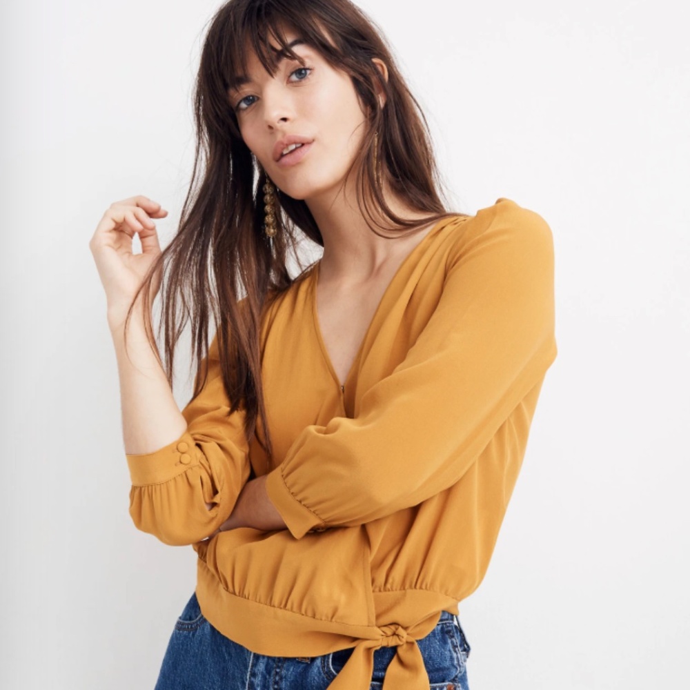 Madewell Wrap Cropped Top | Vintage Gold | Silk | Size XL